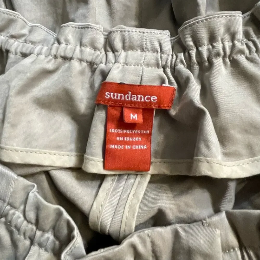 Sundance Jacket Zip Trench Coat Belt Ruffle Collar Satin Size‎ Medium Pockets
